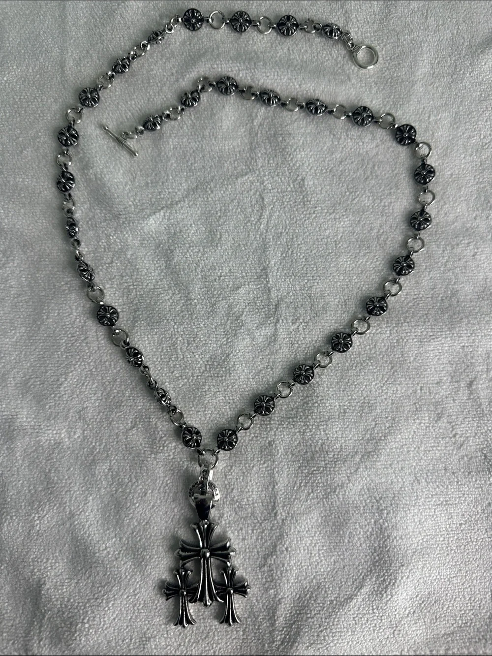 Silver Triple Cross Pendant Necklace